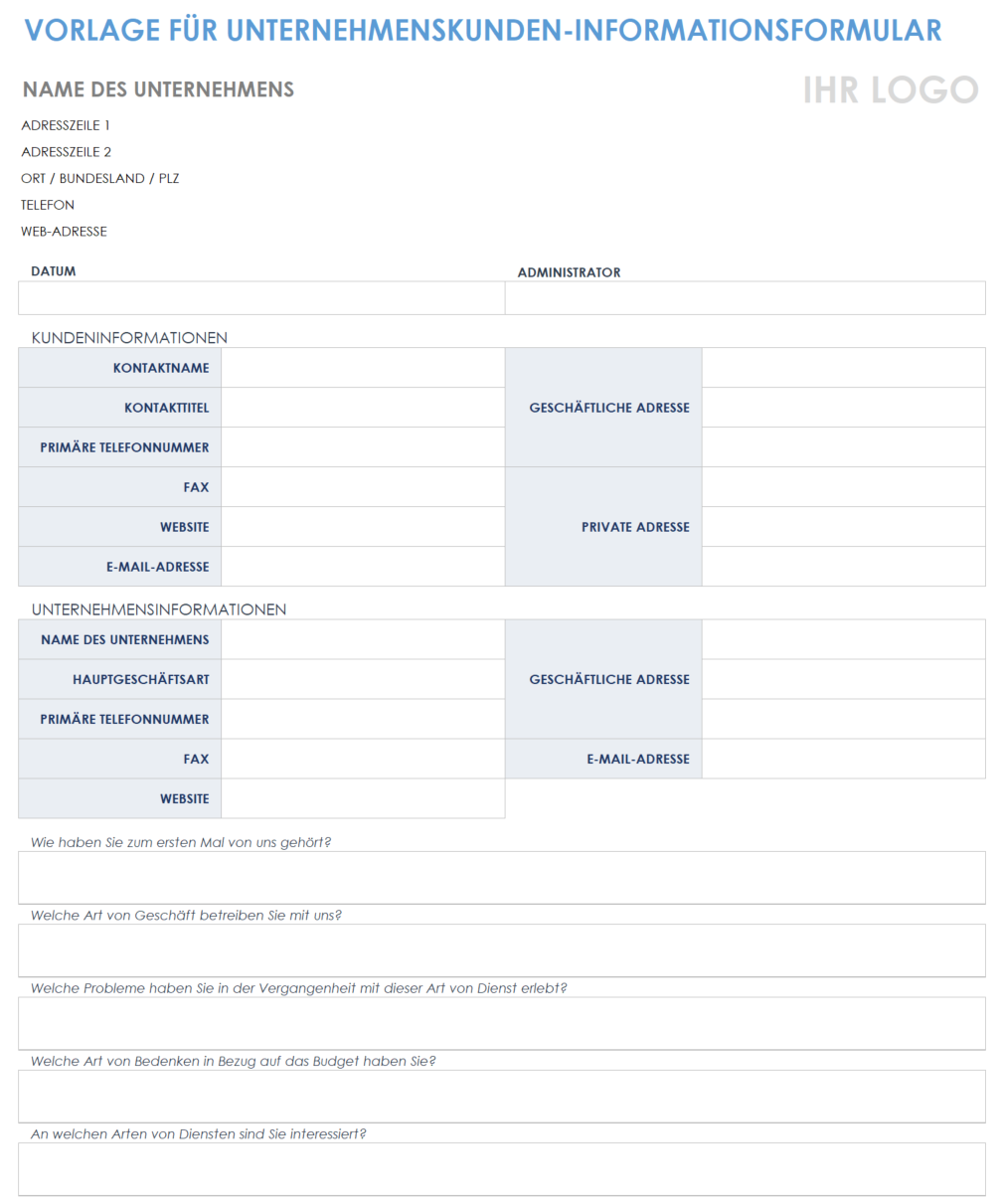  Vorlage für ein Informationsblatt für Firmenkunden