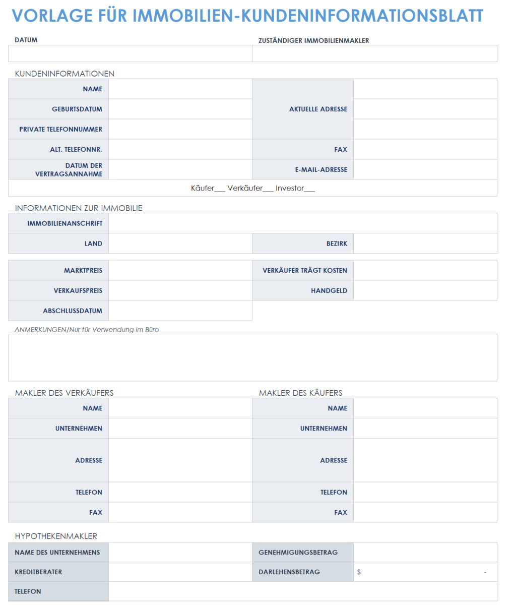 Vorlage für Immobilien-Kundeninformationsblätter