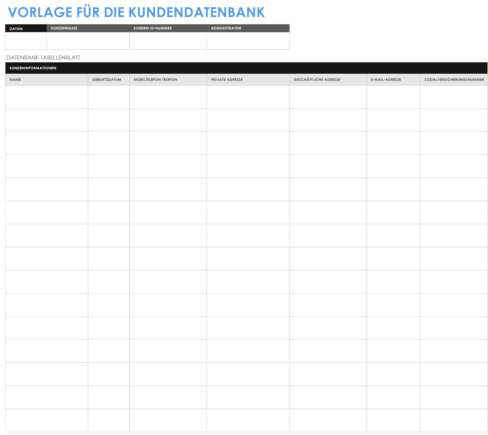 Vorlage für eine Kundeninformationsdatenbank