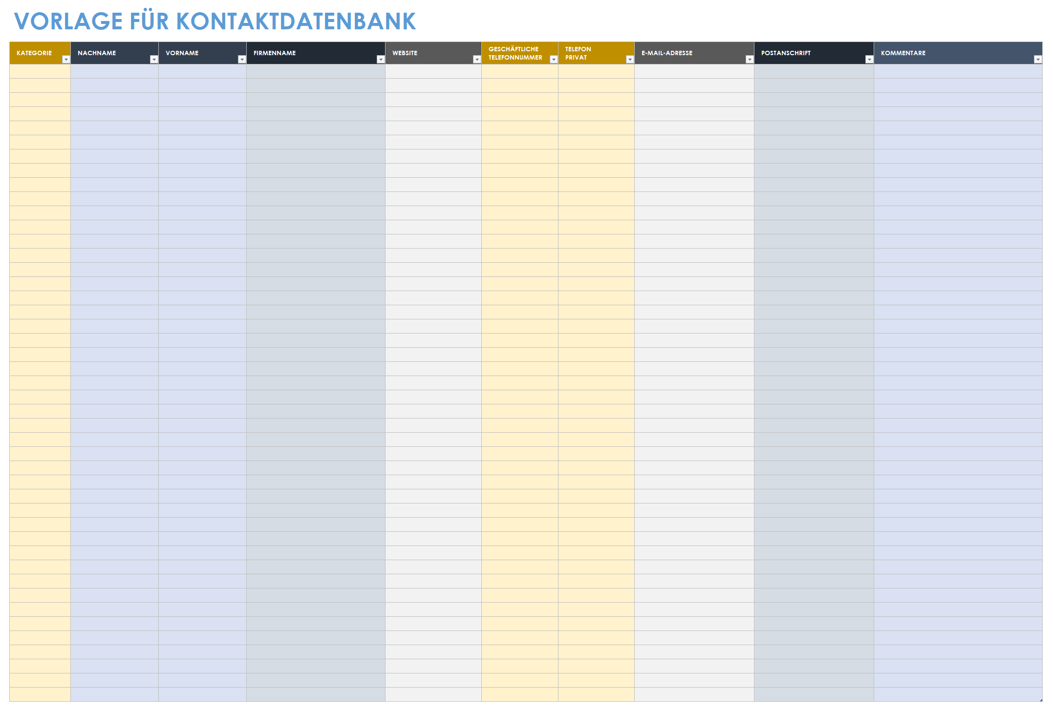 Kontaktdatenbank-Vorlage