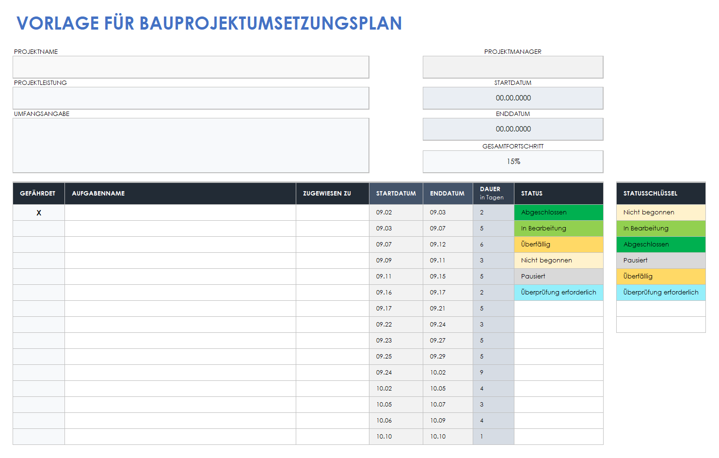  Bauprojekt-Ausführungsplan-Vorlage