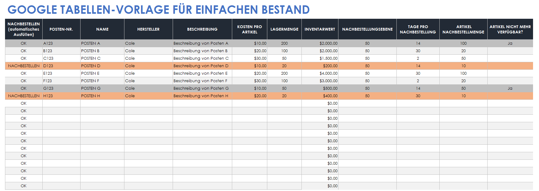  Einfache Inventarvorlage für Google Sheets