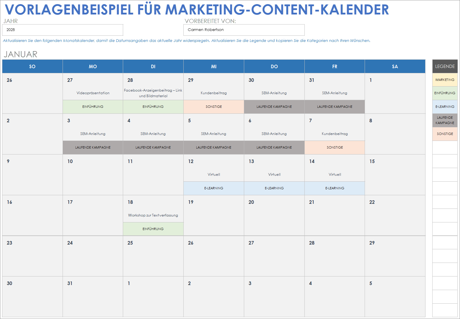  Kalendervorlage für Marketinginhalte