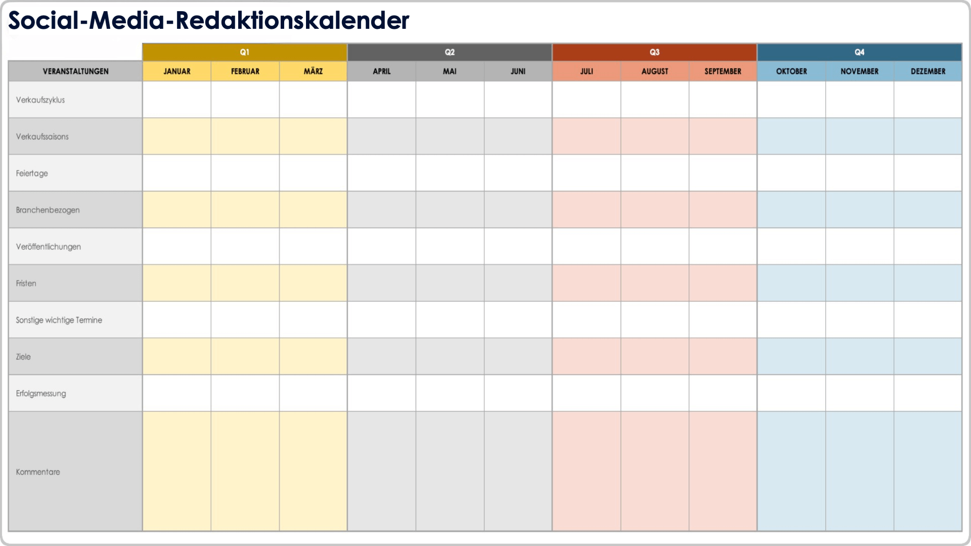 Redaktionskalender für soziale Medien