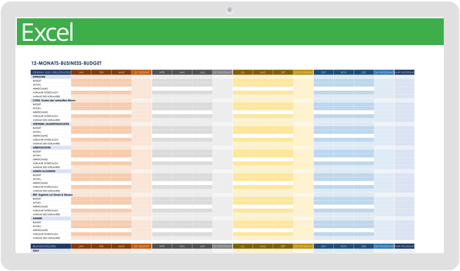 12-Monats-Budgetvorlage für Unternehmen aktualisiert