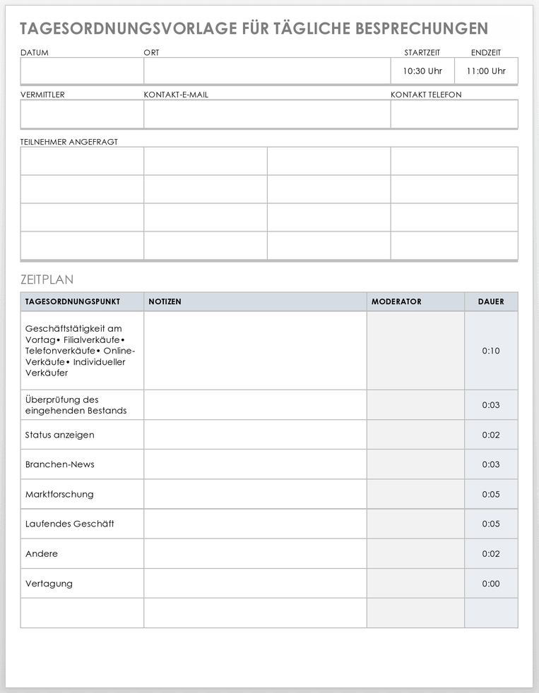 Daily Meeting Agenda 49539 - DE