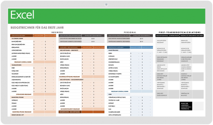  Budgetrechner-Vorlage für das erste Jahr