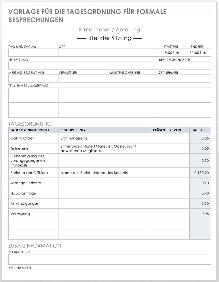 Formal Meeting Agenda Template 49539 - DE