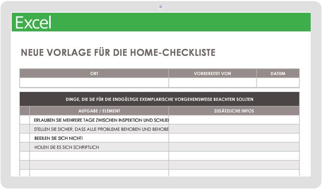 Neue Checklistenvorlage für Zuhause