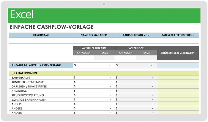  Einfache Cashflow-Vorlage