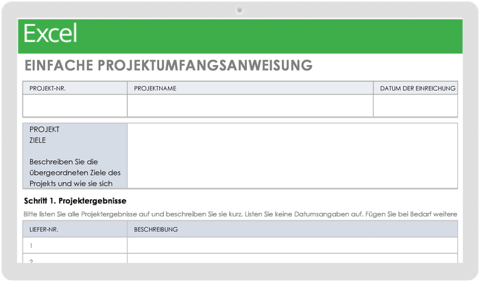 Einfache Vorlage für die Erklärung zum Projektumfang