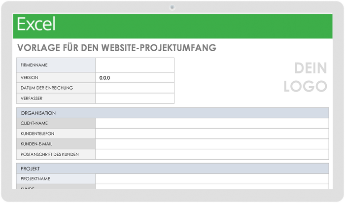 Vorlage für den Umfang des Website-Projekts