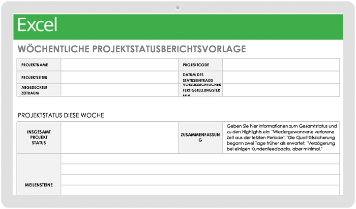  Wöchentliche Vorlage für den Projektstatusbericht