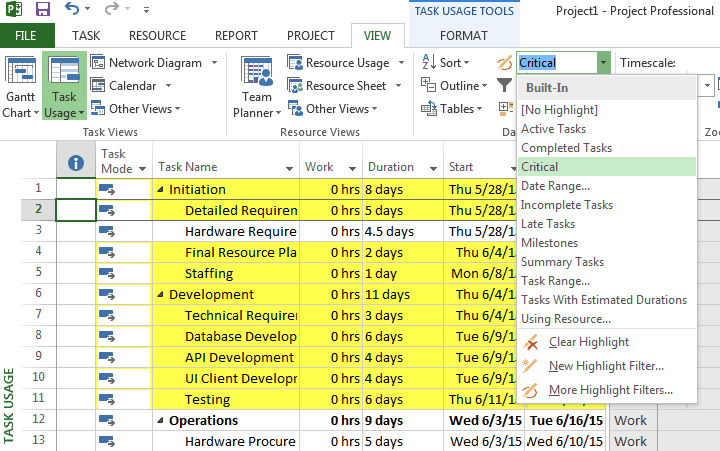 Critical Path in Microsoft Project